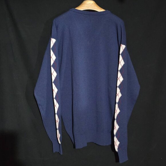 Pringle of Scotland V Neck Lambswool Argyle Sleeve Sweater - Blue - Sz L* - Picture 5 of 5